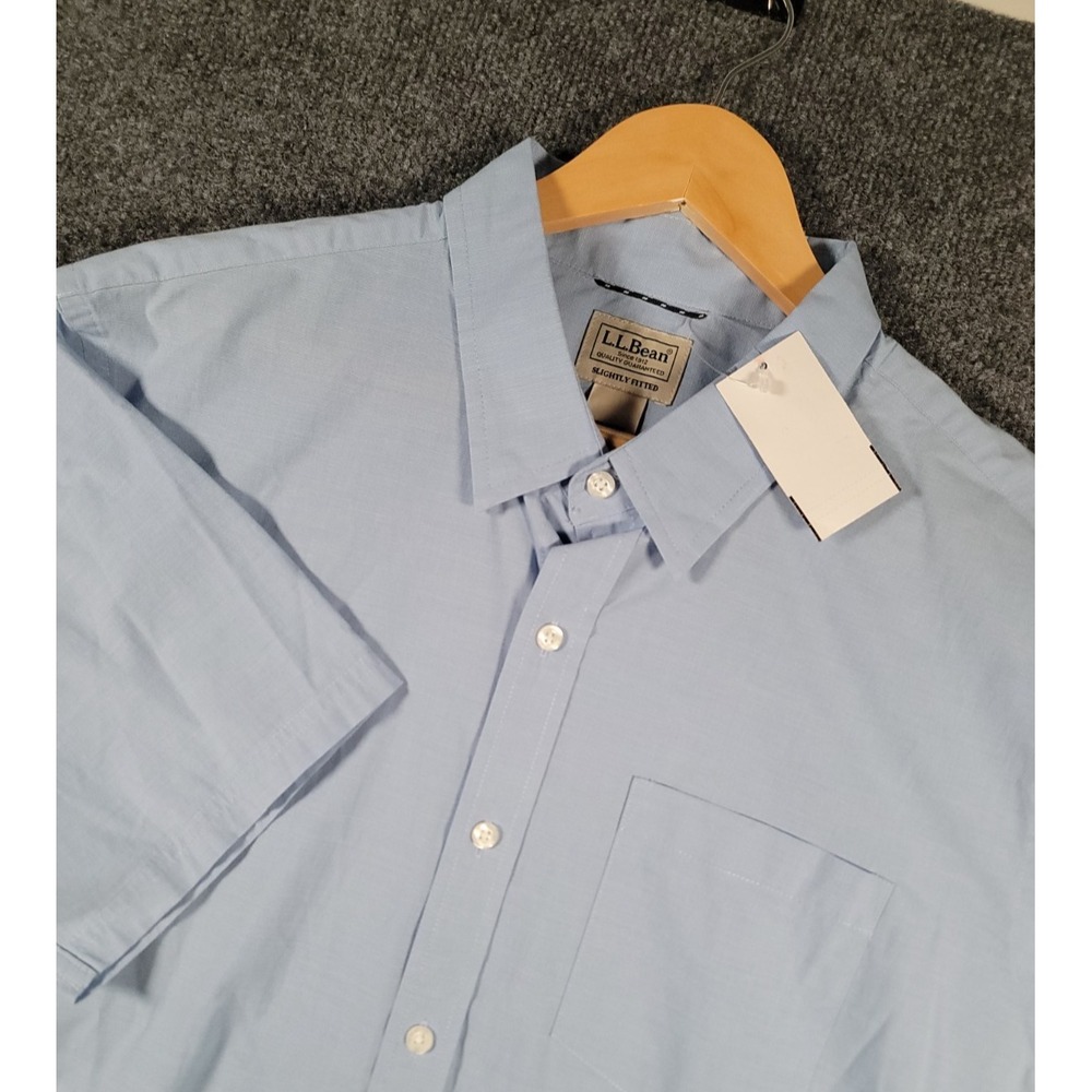 LL Bean Comfort Stretch Performance Shirt Short Sleeve Mens Large Blue NWT $60